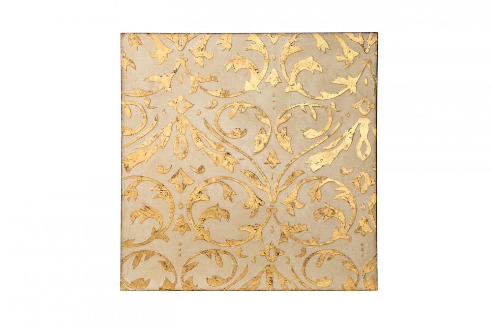 Gold Damask Trefoil Wall Art - Ivory/Gold