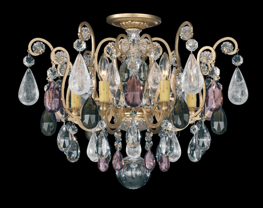 Renaissance Rock Crystal 6 Light 120V Semi-Flush Mount in Antique Silver with Amethyst & Black Dia