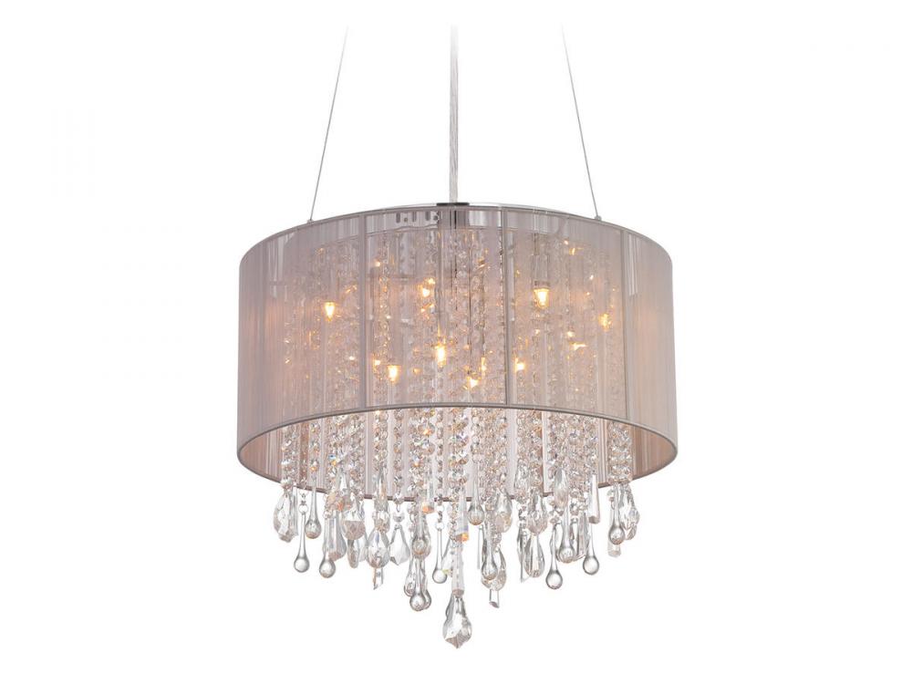 Beverly Dr. Round Taupe Silk String Shade And Crystal Dual Sconce