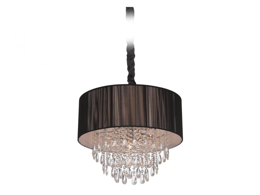 Vineland Ave. Black Lined Silk String Shade And Crystal Hanging Fixture