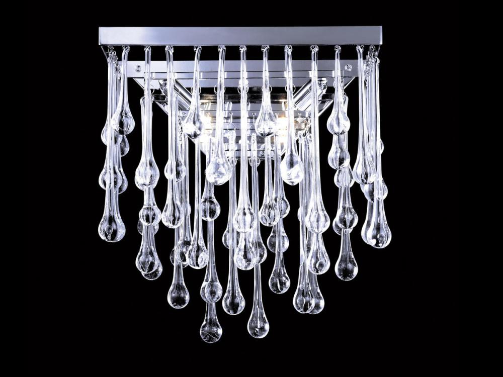 Hollywood Blvd.  Polish Nickel And Tear Drop Crystal Square Wall Sconce