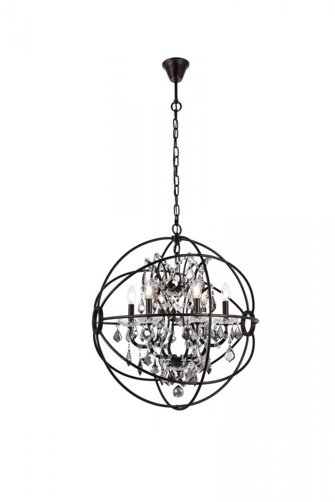 Geneva 6 Light Dark Bronze Chandelier Silver Shade (Grey) Royal Cut Crystal