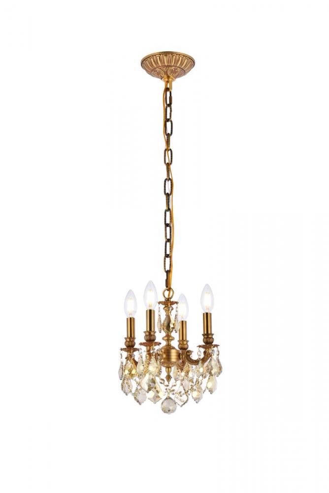 Lillie 4 light French Gold Pendant Golden Teak (Smoky) Royal Cut Crystal