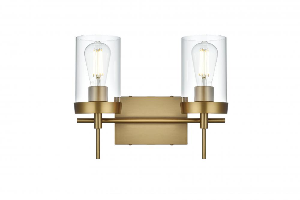 Wall sconce W14.4"x E5.8" x H11.3"L2 Satin Gold frame with Clear glass