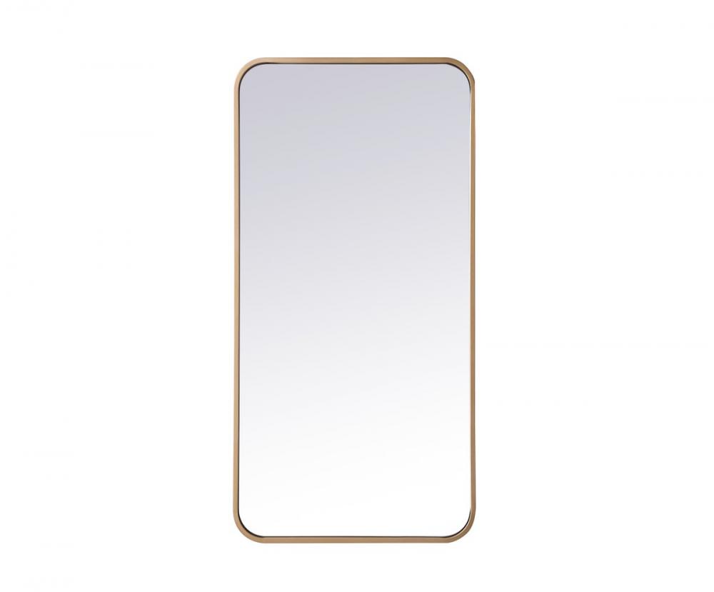 Soft Corner Metal Rectangular Mirror 18x36 Inch in Brass