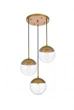 Elegant LD6073BR - Eclipse 3 Lights Brass Pendant with Clear Glass